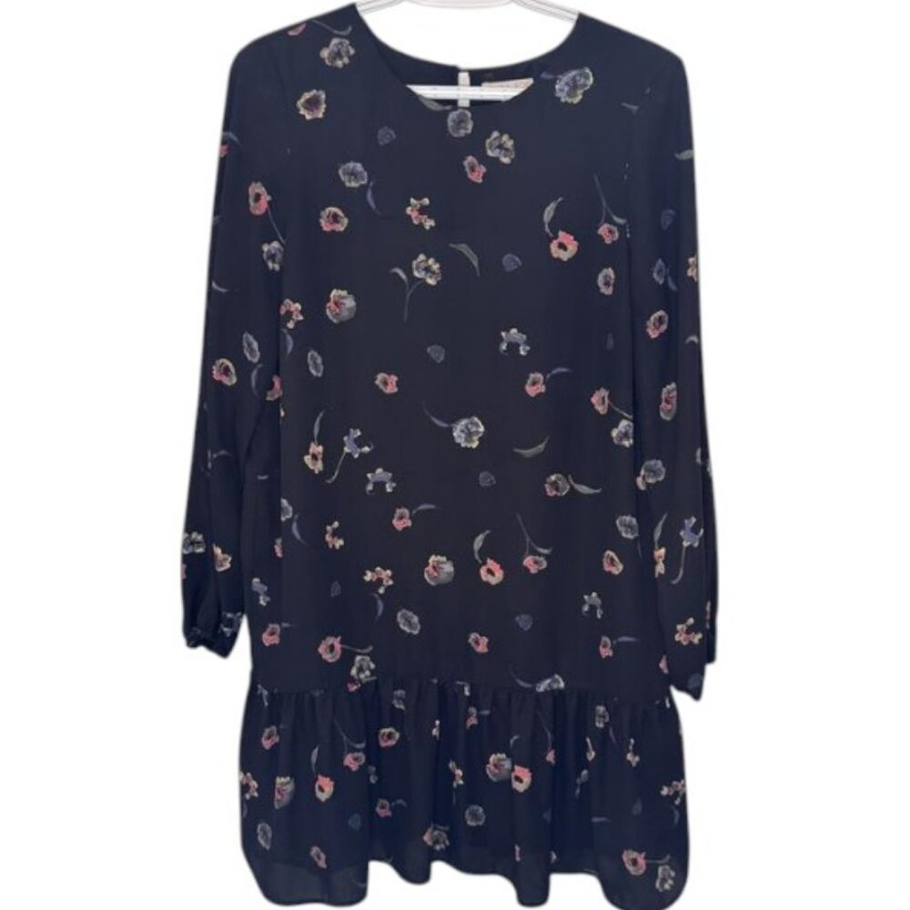 Lila Rose navy blue floral long sleeve ruffle dress size 2
